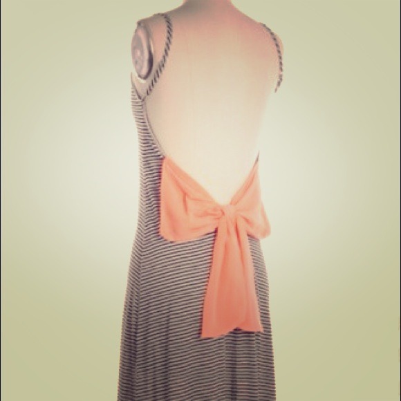 Bow back striped maxi dress