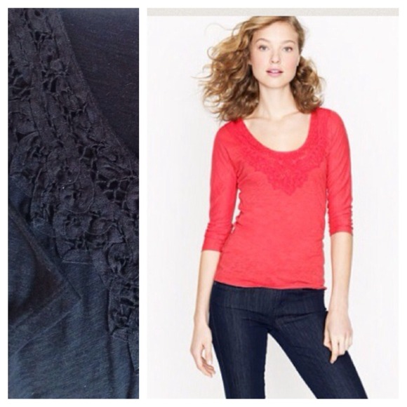 J. Crew Tops - 🚫RESERVED🚫JCrew Black Lace & Crochet Front Tee