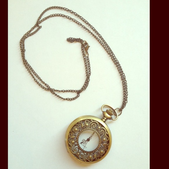 Pocket watch locket necklace pendant clock chain