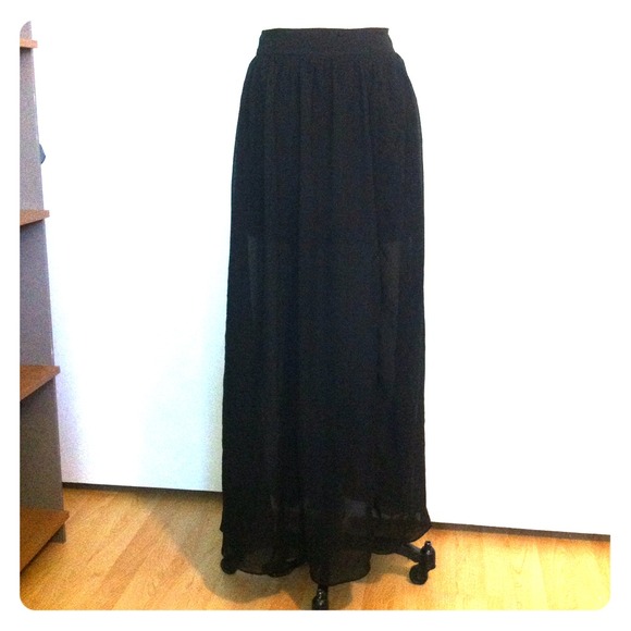Black chiffon maxi skirt