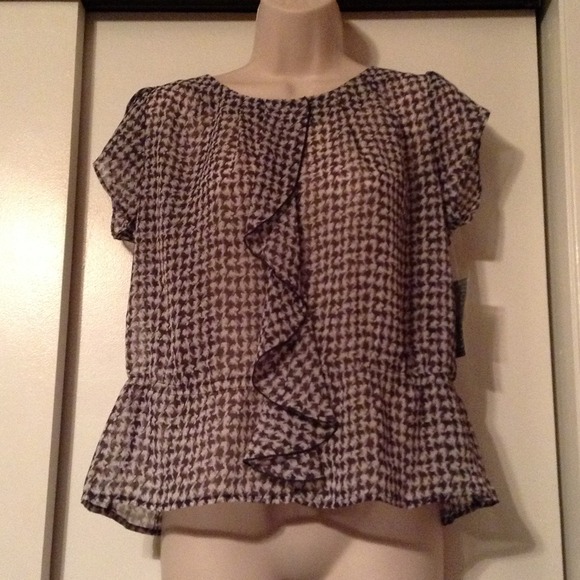 Black/White Sheer Houndstooth Ruffle Peplum