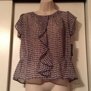 Black/White Sheer Houndstooth Ruffle Peplum