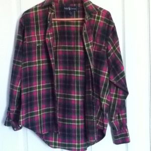 Pink and green plaid flannel top