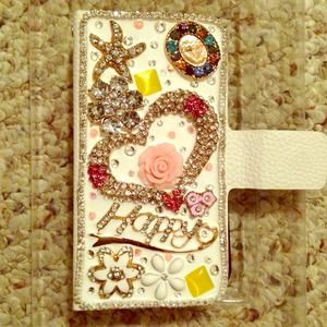 iPhone 4 4s 5 bling flip case new heart flowers