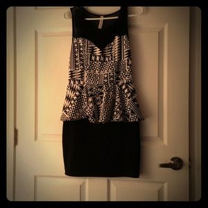 Black and white peplum party dress NWOT