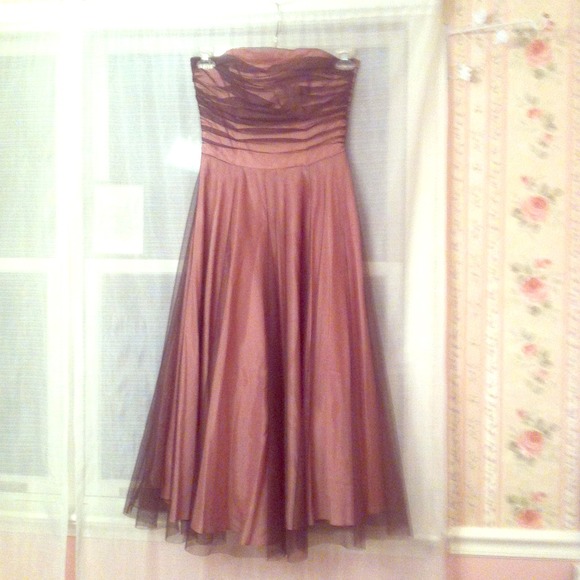 Pink with brown overlay tea length dress *REDUCED*