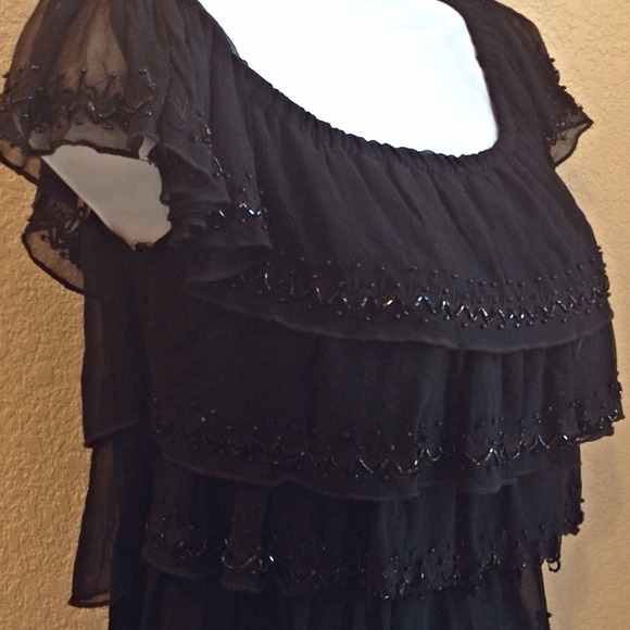 90's Vintage Chiffon Beaded Tiered Blouse - XS