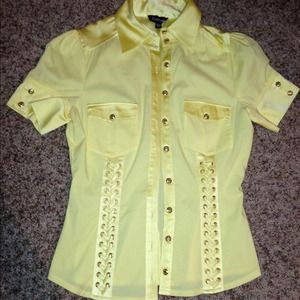 Bebe Yellow Satin fitted top