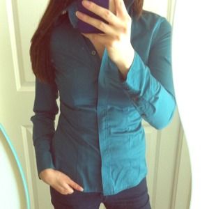 Forest green button down; Banana Republic