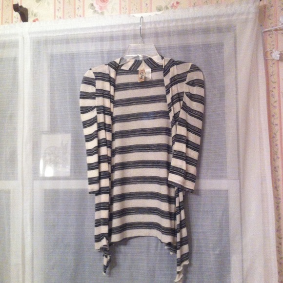 Black gray and white striped lightweight cardigan