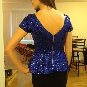 Royal Blue Sequin Peplum Top