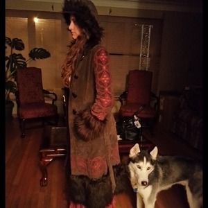 Stunning long brown suede embroidered coat!