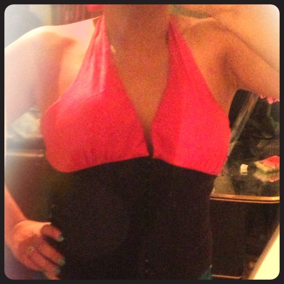 Pink & Black stretchy Halter top