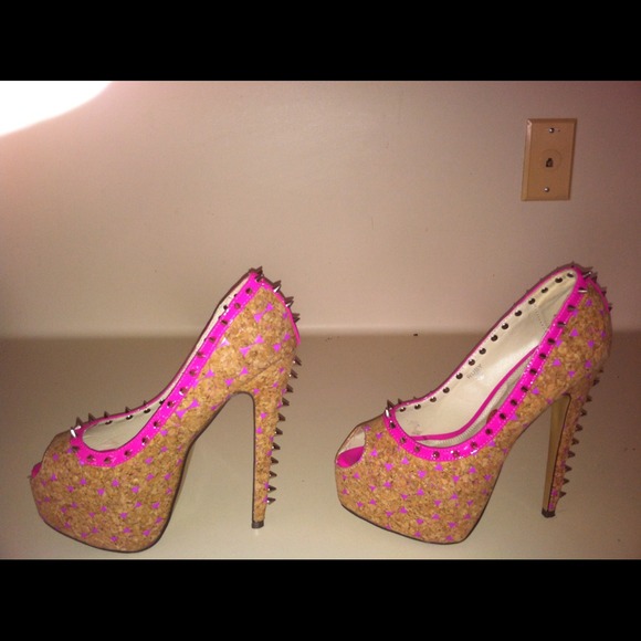 Cork screw pink heels