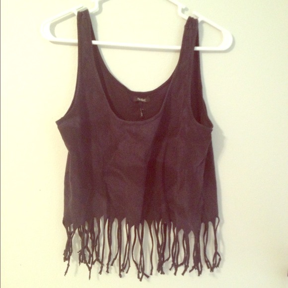 Black fringe crop top from pacsun
