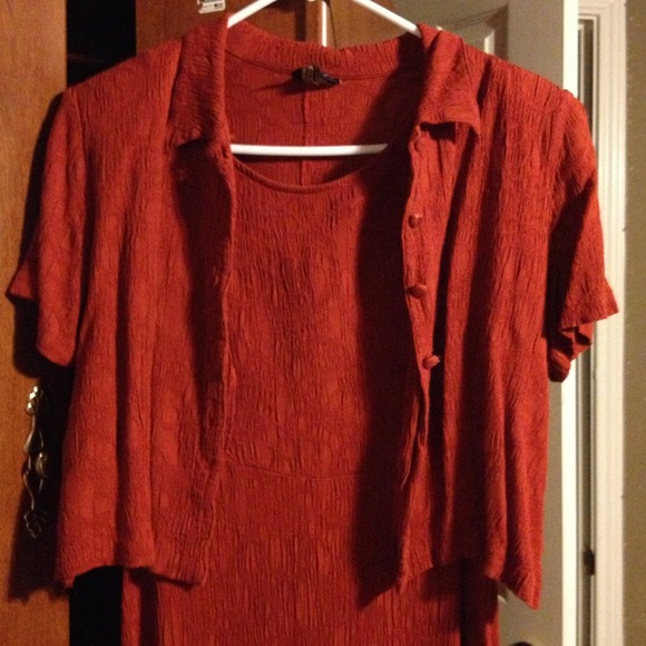 Teddi Dresses - Crinkle dress and cover, burnt orange/rust shade Teddi Dresses - Crinkle dress and cover, burnt orange/rust shade