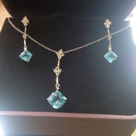 SOLD / Topaz and Diamond necklace and earrings