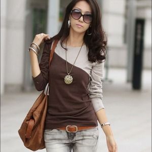 ❌TRADED!❌NEW brown and Grey top!