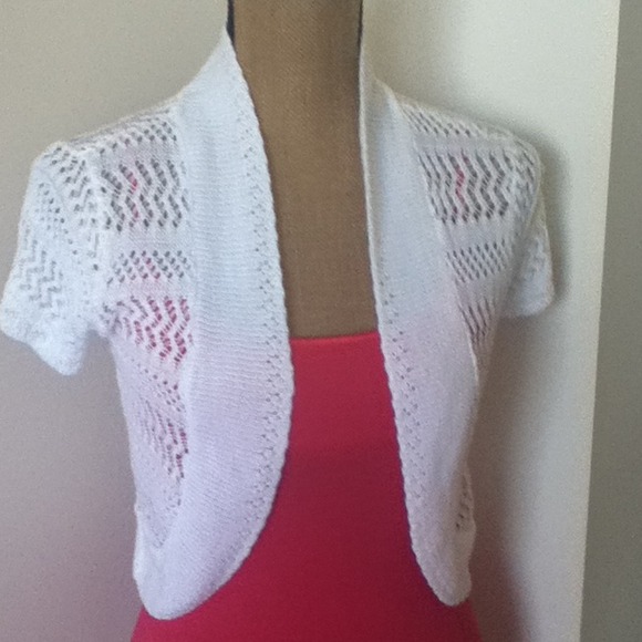 White Knit Cropped Sweater/Shrug-Crochet SALE!