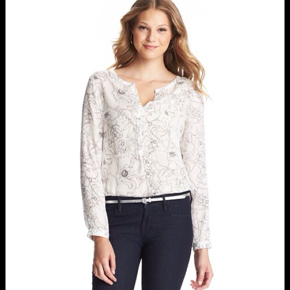 Vintage Flower Print Sheer Henley Blouse - Picture 1 of 2