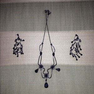 Costume jewelry black diamond necklace & earrings