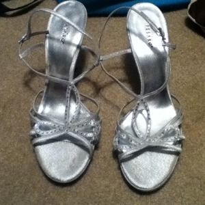 Silver bow heels