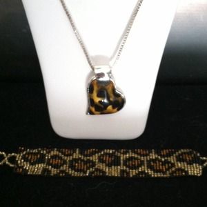 Leopard print heart pendant