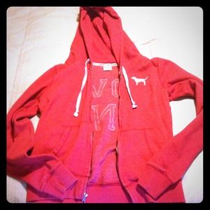Dark pink hoodie. "Love Pink" on back.