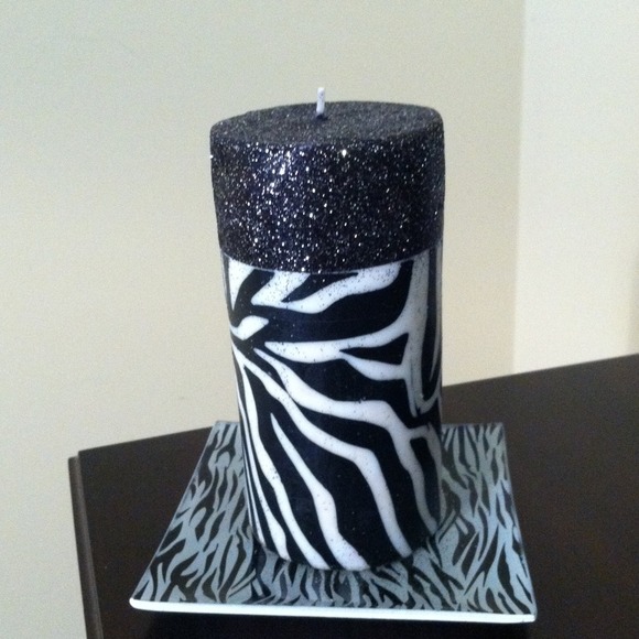Zebra print candle.