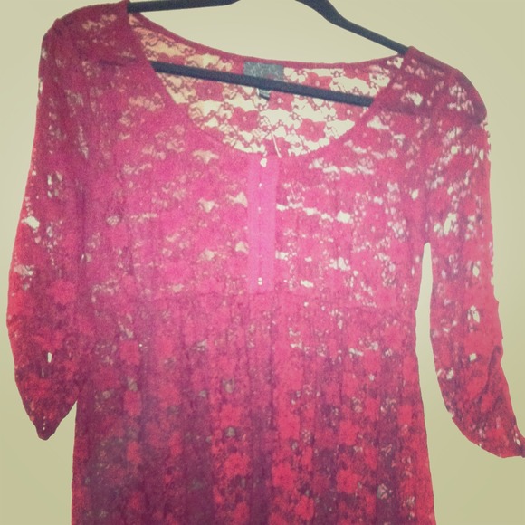 Dillard's burgundy lace baby doll top