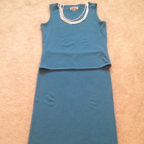 Brooks Brother's teal top and skirt