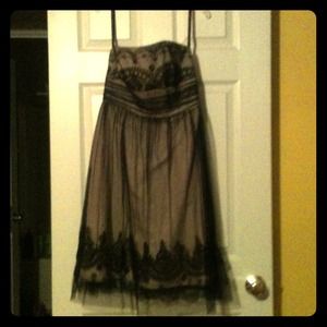 Tan with lace overlay prom dress