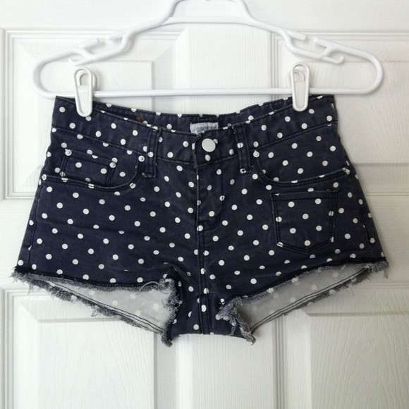 Polka dot denim shorts