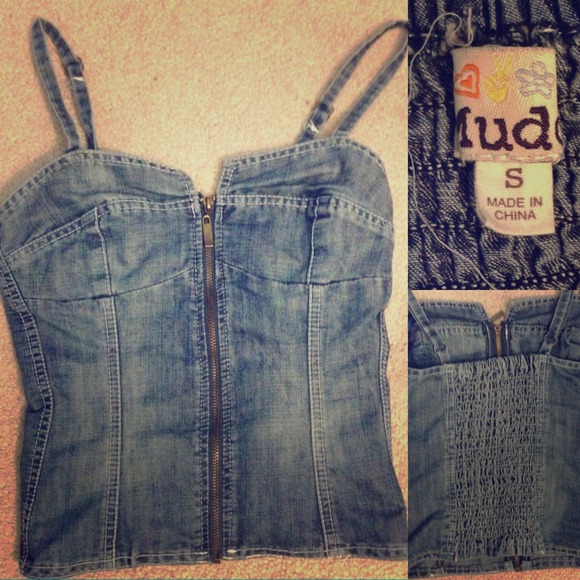 😍WORN ONCE😍 Stylish Denim Corset Top With Straps