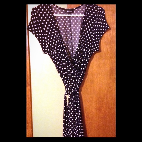 Polka dot faux wrap dress