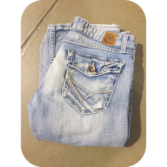 BKE, Distressed light wash denim.