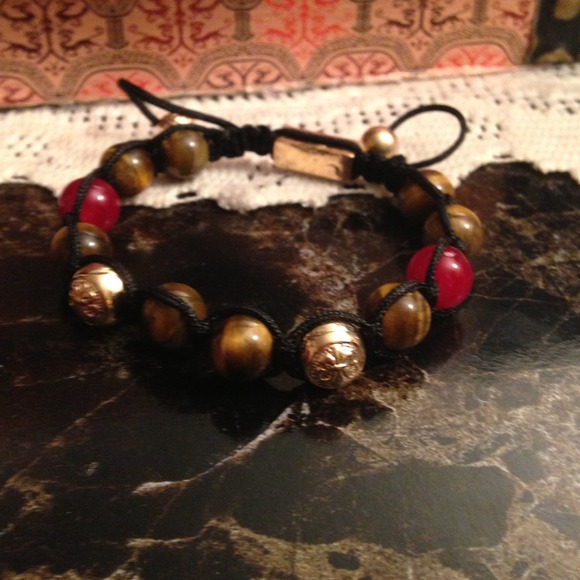 BROWN, RED, GOLD, BEADS, RHINSTONE BEST ! ADJUSTAB - Picture 1 of 4