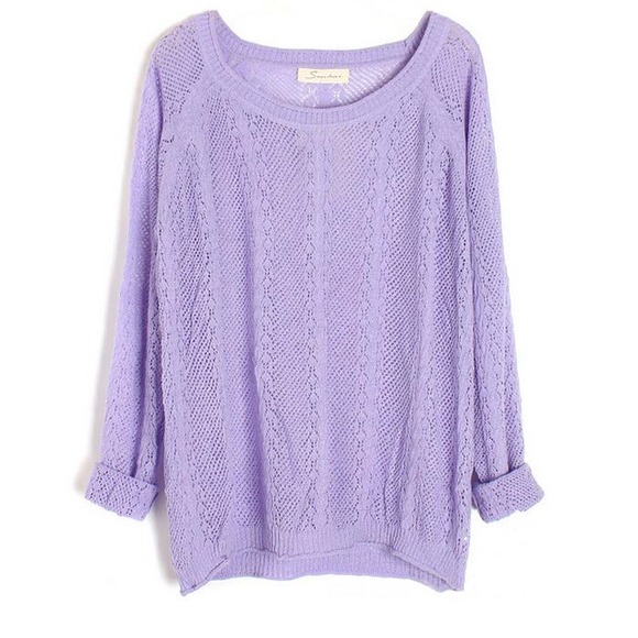 Loose Fit Sheer Cutout Batwing Sweater Violet