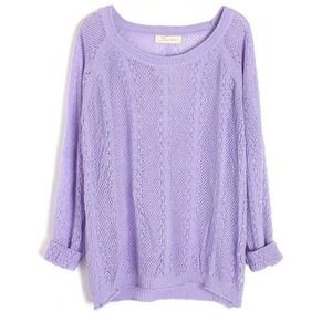 Loose Fit Sheer Cutout Batwing Sweater Violet