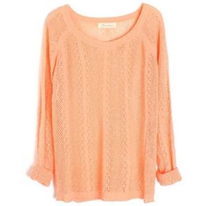Loose Fit Sheer Cutout Batwing Sweater Orange