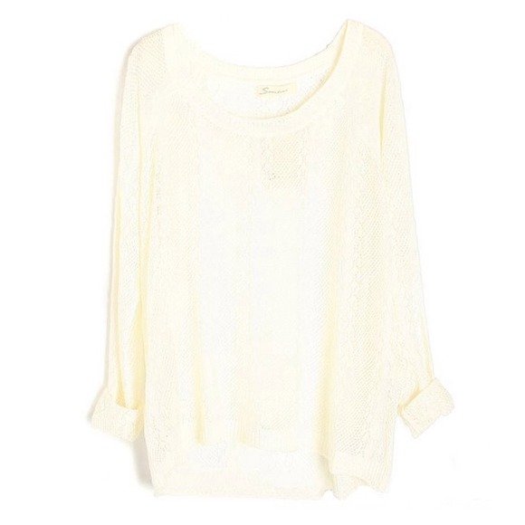 Loose Fit Sheer Cutout Batwing Sweater White