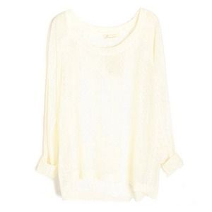 Loose Fit Sheer Cutout Batwing Sweater White