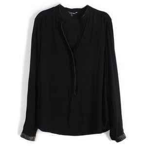 Noble Black Faux Leather Trimmed Chiffon Blouse