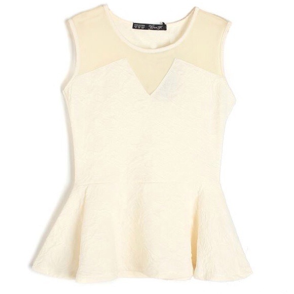 Flattering Peplum Embossed Floral Mesh V Neck Top