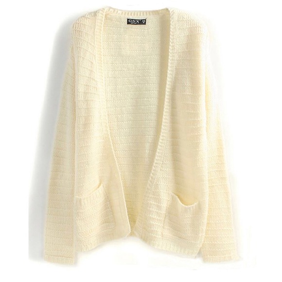 Off White Double Pocket Loose Boyfriend Cardigan