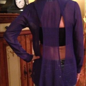 Purple sheer top with open back