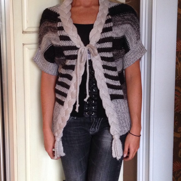 Trendy black and gray cardigan style sweater