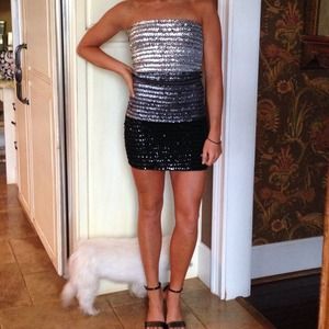 Sequined strapless cocktail dress