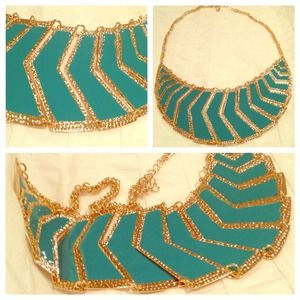 Teal and Gold Statement Necklace