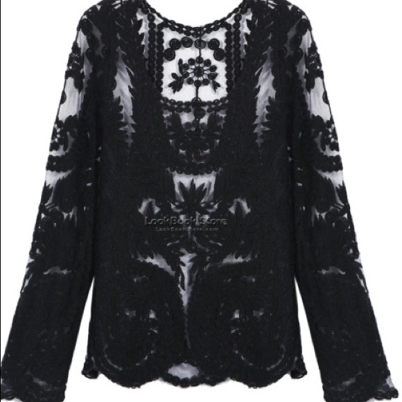 Black lace sheer top